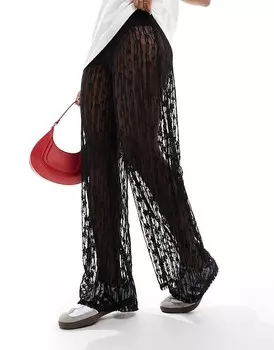 Черные широкие кружевные брюки ASOS DESIGN
