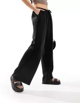 Черные широкие льняные брюки без застежек ASOS DESIGN
