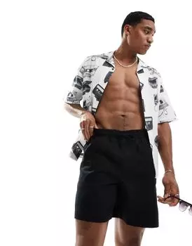 Черные широкие льняные шорты ASOS DESIGN