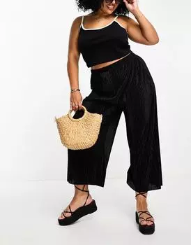 Черные широкие плиссированные брюки-кюлоты ASOS DESIGN Curve