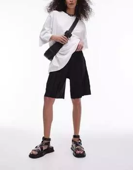 Черные широкие плиссированные шорты со складками Topshop