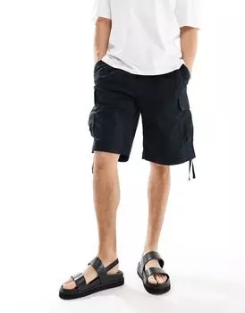 Черные широкие шорты карго из ткани рипсток Jack & Jones