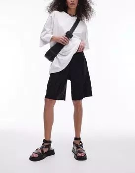 Черные широкие шорты с жатым плиссе Topshop