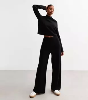 Черные широкие трикотажные брюки New Look, черный