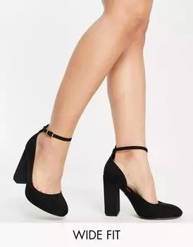 Черные широкие туфли на высоком блочном каблуке ASOS Placid