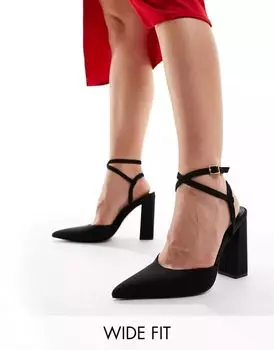 Черные широкие туфли на высоком блочном каблуке ASOS Wide Fit Paige