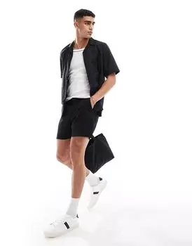 Черные широкие укороченные льняные шорты с фиксированной талией ASOS DESIGN