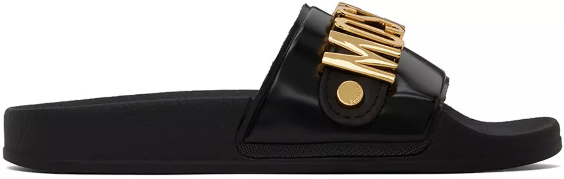 Черные шлепанцы для бассейна из ПВХ с надписью и логотипом Moschino