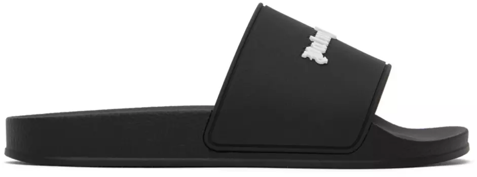 Черные шлепанцы для бассейна с монограммой Palm Angels, цвет Black/White