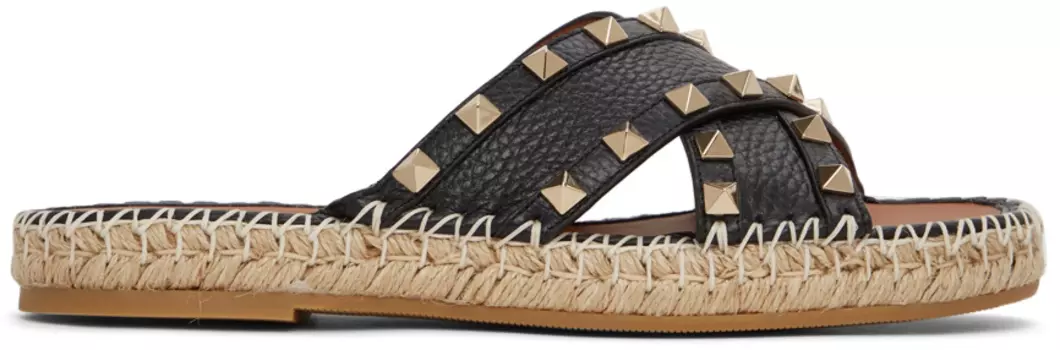 Черные шлепанцы Rockstud Espadrille Valentino Garavani