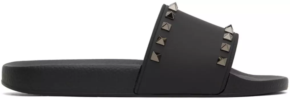 Черные шлепанцы Rockstud Valentino Garavani