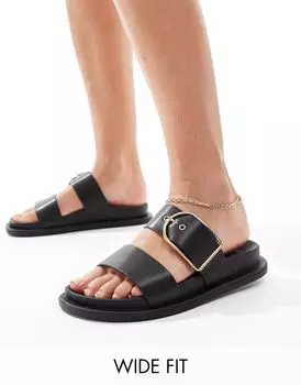 Черные шлепанцы с двойным ремешком ASOS DESIGN Wide Fit Frozen