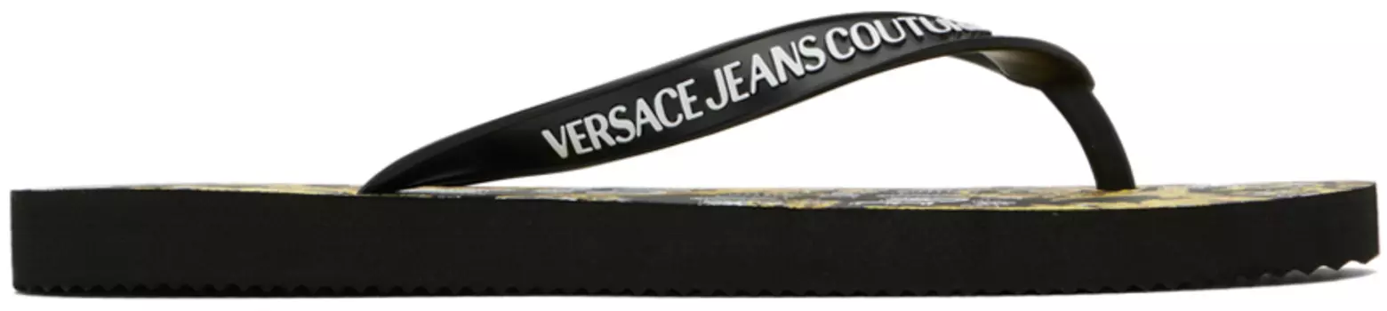 Черные шлепанцы с принтом Versace Jeans Couture