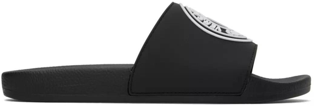 Черные шлепанцы с V-образным логотипом Versace Jeans Couture