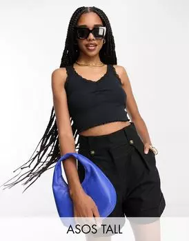 Черные шорты для мамы из смесового льна с хлястиками на талии ASOS DESIGN Tall ASOS