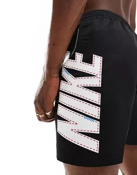 Черные шорты для плавания с крупным логотипом Nike Swiming Big Block 7 дюймов