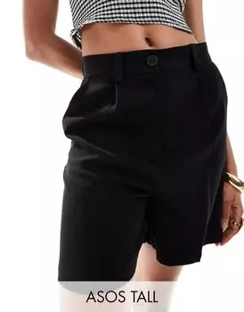 Черные шорты из смесового льна ASOS DESIGN Tall Dad