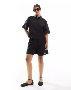 Черные шорты премиум-класса с ажурными деталями ASOS DESIGN