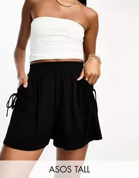 Черные шорты с присборенной талией и карманом ASOS DESIGN Tall