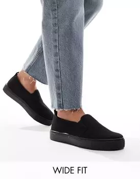 Черные слипоны в горошек ASOS DESIGN Wide Fit