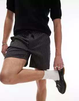 Черные смарт-шорты в тонкую полоску Topman