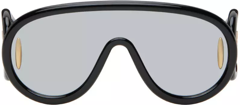 Черные солнцезащитные очки-маска с волнистой текстурой Loewe, цвет Shiny black/Smoke mirror