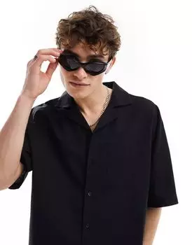 Черные солнцезащитные очки с запахом и козырьком ASOS