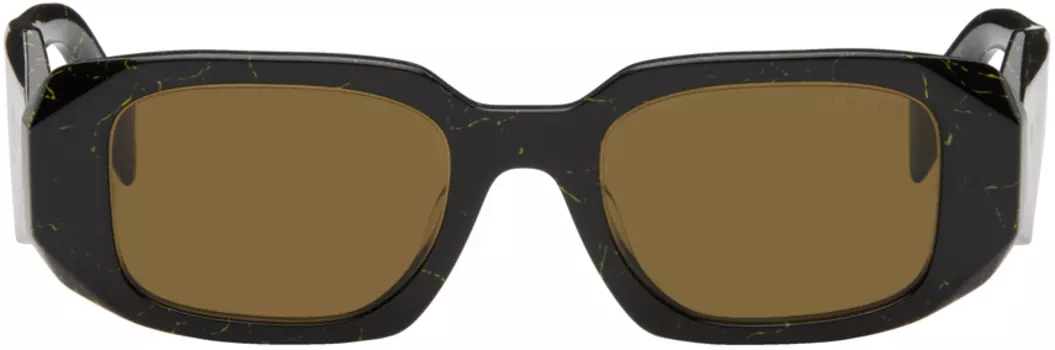 Черные солнцезащитные очки Symbole Prada Eyewear, Black/Yellow marble/Dark brown