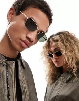 Черные солнцезащитные очки-унисекс в D-образной оправе Reclaimed Vintage