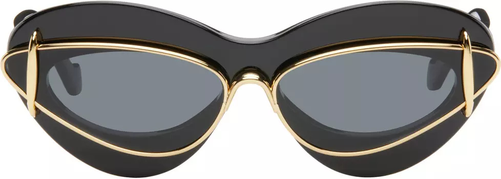 Черные солнцезащитные очки в двойной оправе «кошачий глаз» LOEWE, Black/Smoke