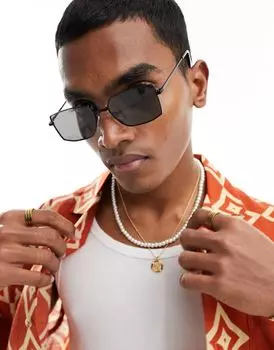 Черные солнцезащитные очки в металлической прямоугольной оправе New Look