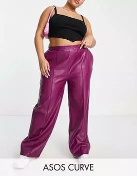 Черные спортивные брюки прямого кроя из искусственной кожи ASOS DESIGN Curve