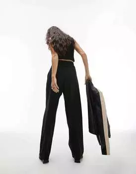 Черные спортивные брюки с оборками на талии Topshop