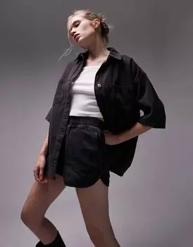 Черные спортивные джинсовые шорты Topshop