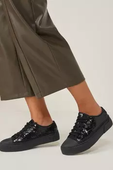 Черные спортивные кроссовки на толстой подошве с пайетками и шнуровкой Next, черный