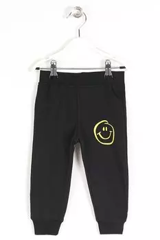 Черные спортивные штаны с принтом смайликов для мальчиков и эластичными штанинами на талии Zepkids