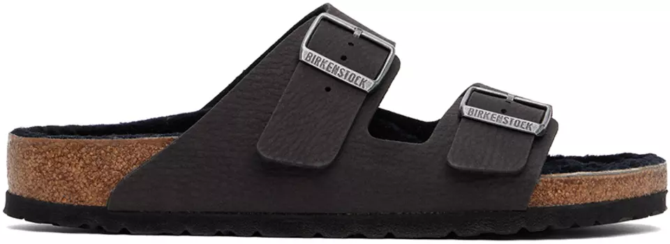 Черные стандартные сандалии из овчины Arizona Birkenstock