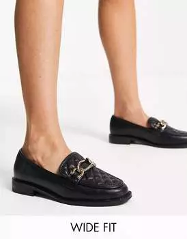 Черные стеганые лоферы River Island Wide Fit с цепочкой