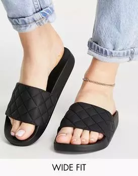 Черные стеганые стеганые шлепанцы широкого кроя ASOS DESIGN