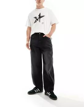 Черные стираные джинсы Pull&bear