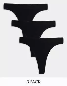 Черные стринги в рубчик из полиамида Weekday Cat - BLACK (3 шт.)