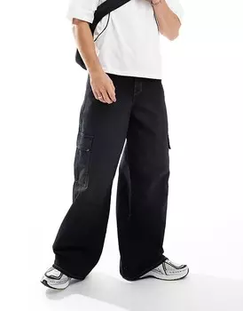 Черные суперширокие брюки карго ASOS DESIGN
