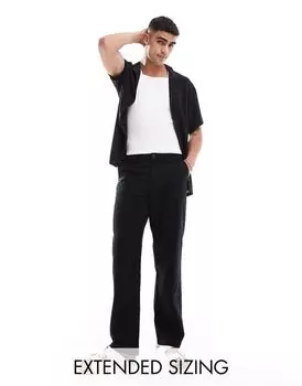 Черные свободные льняные брюки чинос ASOS DESIGN