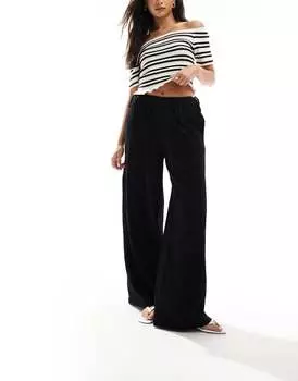 Черные текстурированные широкие брюки с завязками по бокам ASOS DESIGN