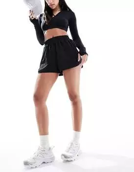 Черные тканые шорты для бега с карманами на молнии ASOS Icon