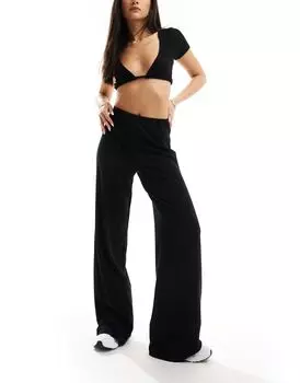Черные тяжелые широкие брюки в рубчик ASOS DESIGN