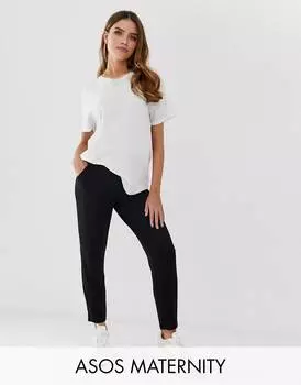 Черные трикотажные брюки с защипами ASOS DESIGN Maternity under the bump Ultimate