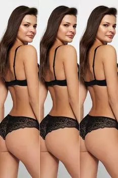 Черные трусики из бразильского хлопка с кружевом, 3 шт. Trendyol, черный