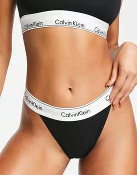 Черные трусики-стринги с высоким голенищем Calvin Klein Modern Cotton