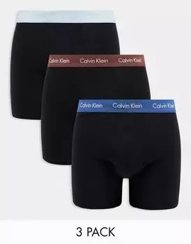 Черные трусы-боксеры из трех трусов с контрастным поясом Calvin Klein